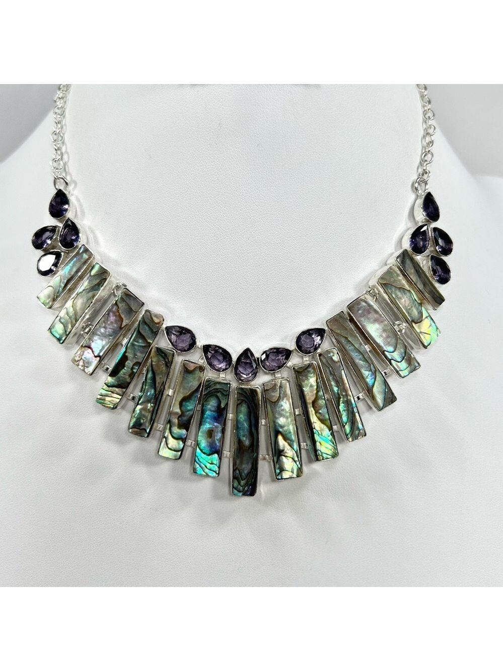 Abalone Shell Amethyst 925 Large Gemstone Necklace